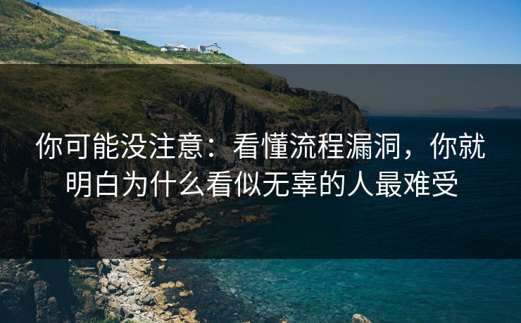 你可能没注意：看懂流程漏洞，你就明白为什么看似无辜的人最难受